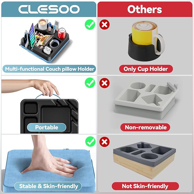 Couch Cup Holder Tray Couch Cup Holder Pillow Bed Tray Snack Sofa Bed Caddy Organizer Beach Sofa Drink Holder Anti-Spill Portable Snack Caddy Couch Remote Holder for Phone Pad Kindle Beverage Blue-NeatNest