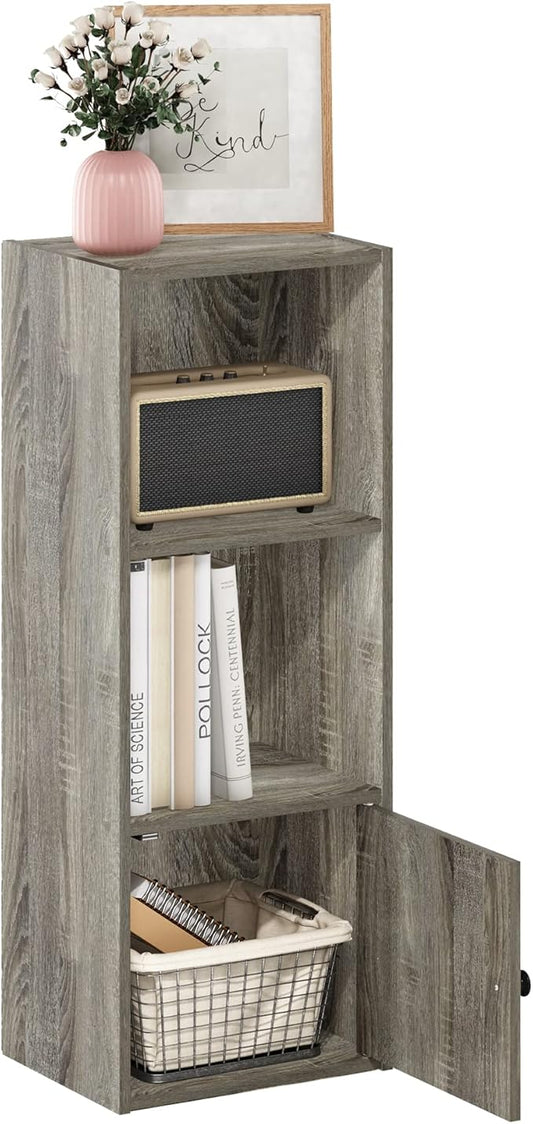 Furinno Luder Shelf Bookcase with 1 Door Storage Cabinet, French Oak-NeatNest
