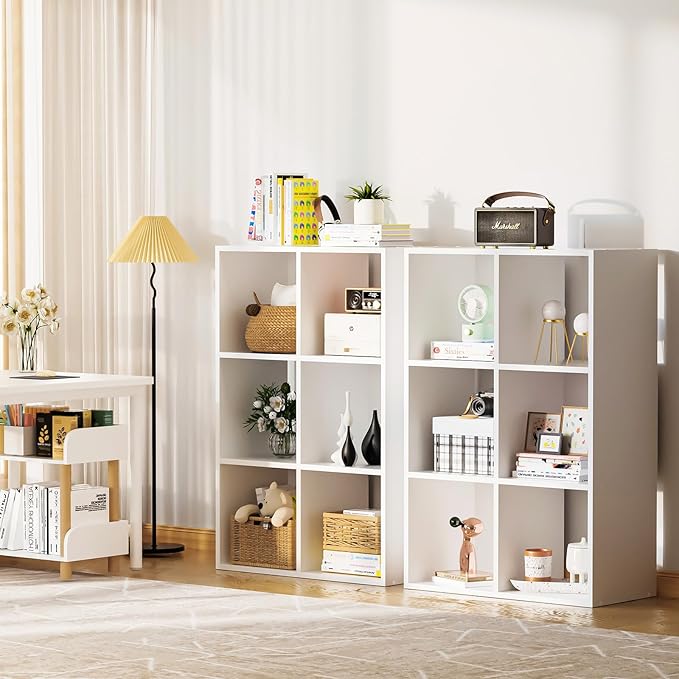COMHOMA 6 Wood Cube Storage Organizer with Open Back and Removable Back Panels, 11In White Cube Storage Bookshelf, Cubicle Shelf Bookcase for Home Office Bedroom Living Room, Vertical or Horizontal