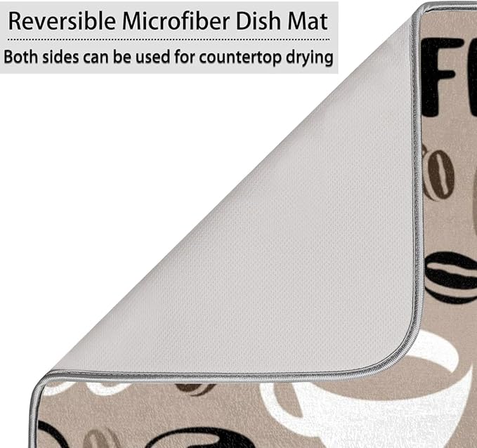 Dish Drying Mat for Kitchen Counter - Absorbent Microfiber Drying Rack Pads Reversible Dish Pad Draining Mats for Countertop Coffee Mats,18x24 inch（Coffee)