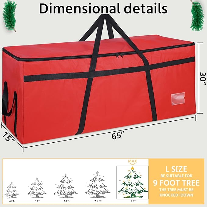 9 ft Christmas Tree Storage Bag, Heavy Duty Christmas Tree Bag with Reinforced Handles and Dual Zippers Wide Opening, Large Capacity fits for Artificial Christmas Tree (Red, 9 ft)-NeatNest