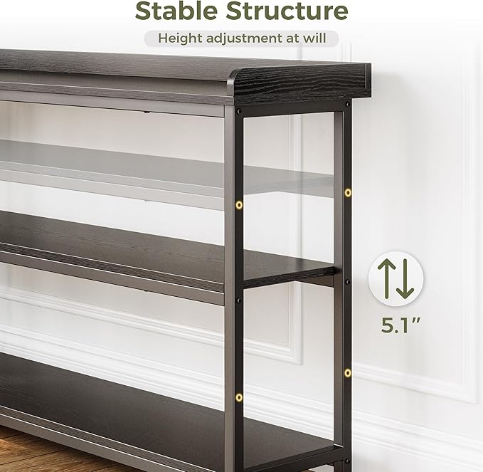 IRONCK Console Table, Sofa Table with Power Outlet, Farmhouse Hallway Table for Entryway, Living Room, Height Adjustable, Easy Assembly, Vintage Black, 43"-NeatNest