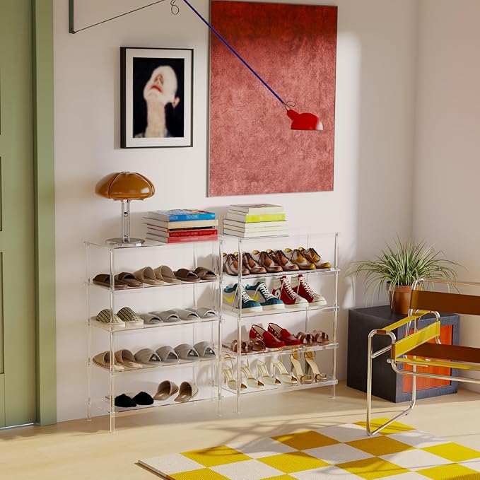Aquiver 5-Tier Acrylic Shoe Rack - Clear Shoe Rack Organizer - Modern Shoe Storage Shelf, Holds 15-18 Pairs of Shoes for Entryway, Closet - 25.6'' L x 11.8'' W x 36.4'' H, Easy Assembly & Clean-NeatNest