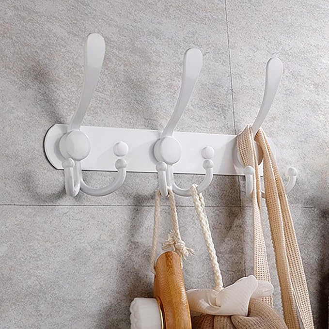 Coat Rack Wall Mounted,3 Tri Stainless Steel Coat Hook for Coat Hat Robes Towel in Mudroom Entryway (White, 1 Pack 3 Hook)-NeatNest