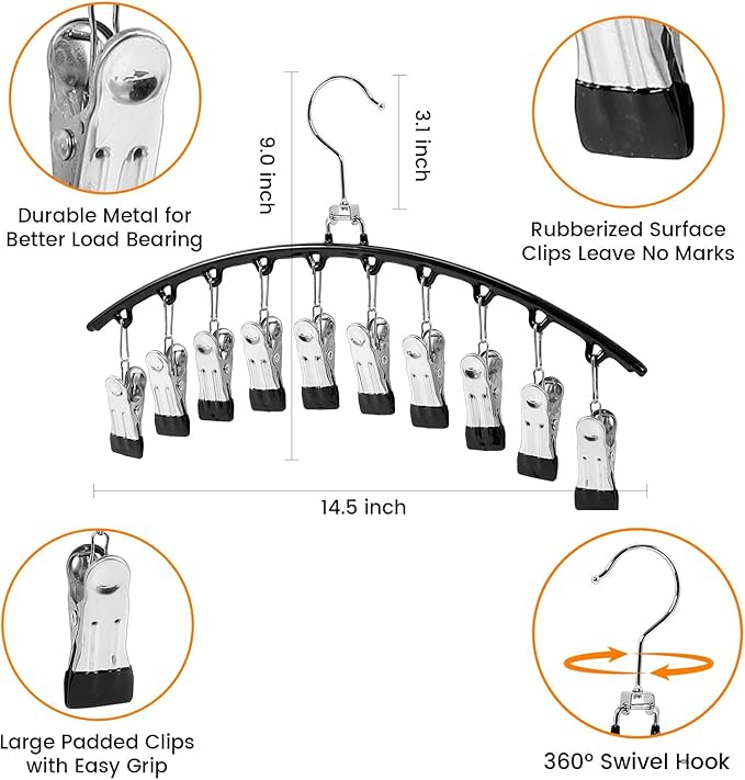 Hendiy Legging Organizer for Closet, Rotatable Pants Hangers 3 Pack w/10 Clips Holds 30 Leggings, Leggings/Shorts/Jeans/Skirts/Pants Hangers w/Rubber Coated, Space Saving Hanging Closet Organizer-NeatNest
