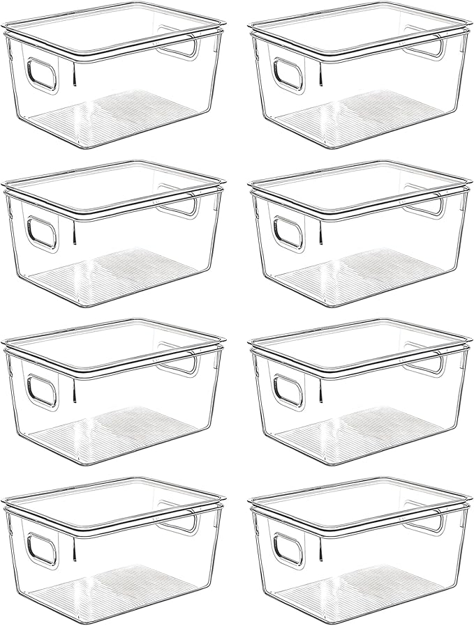 Clear Plastic Storage Bins with Lids, Perfect for Kitchen Organization or Pantry Organization and Storage, Stackable Fridge Organizer Bins, Storage Containers for Organizing, Cabinet Organizers-NeatNest