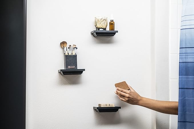 Floating Wall Shelves Mounted Set of 3, Small Decorative Home Decor for Bathroom, Living Room, Kitchen, Bedroom, and Office 6x4inches (Black, 3)-NeatNest