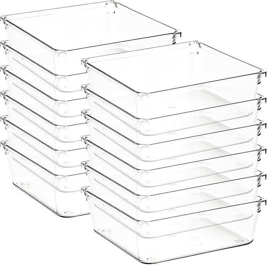 12 Pack Drawer Organizer - 6" X 6" Clear Acrylic Storage Bins with Non-Slip Pads, Versatile Desk Tray for Makeup, Jewelry, Kitchen, Bathroom, and Office Organization-NeatNest
