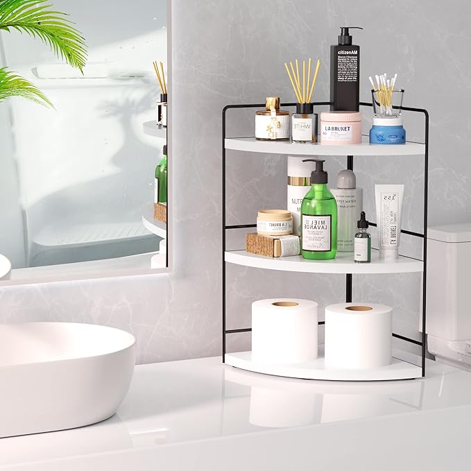 ZGO 3-Tier Bathroom Organizer Countertop, Corner Bathroom Counter Organizer, Makeup Organizer for Vanity Skincare Organizers and Storage, Kitchen Counter Shelf Organizer Perfume Organizer(White)-NeatNest