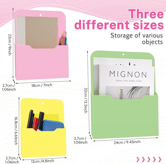 Fuutreo 6 Pcs Magnetic Wall File Organizer Magnetic Wall File Holder Refrigerator Magazine Holder for Mail Letters Paper(Macaron Color,12.6x9.5, 9x7, 6.6x4.8 Inch,Vertical Mixed)