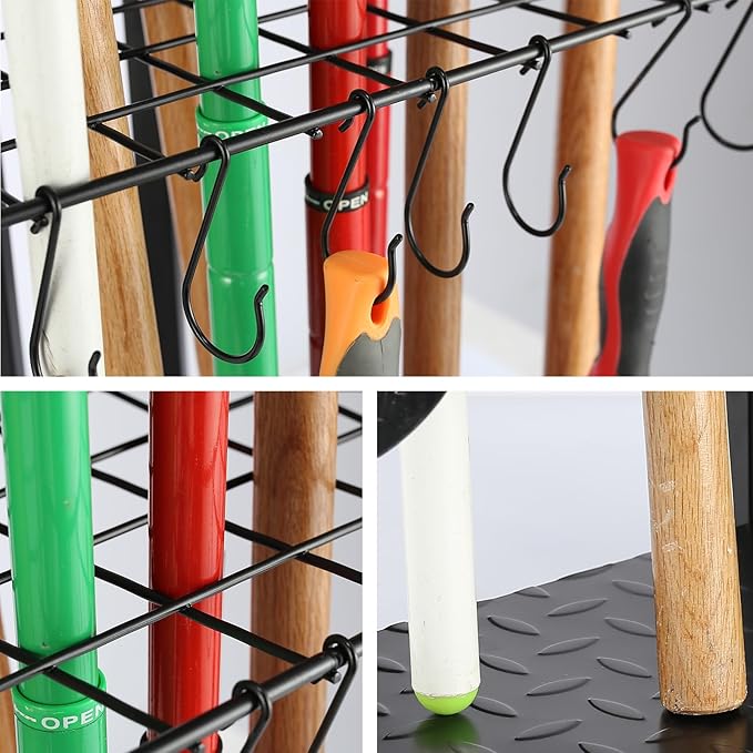 Garden Tool Organizer for Corner,Yard Tools Rack for Garage Storage Organization,Garage Tool Holder Free Standing No Mount.Heavy Duty and Solid Metal for Indoor and Outdoor Use.