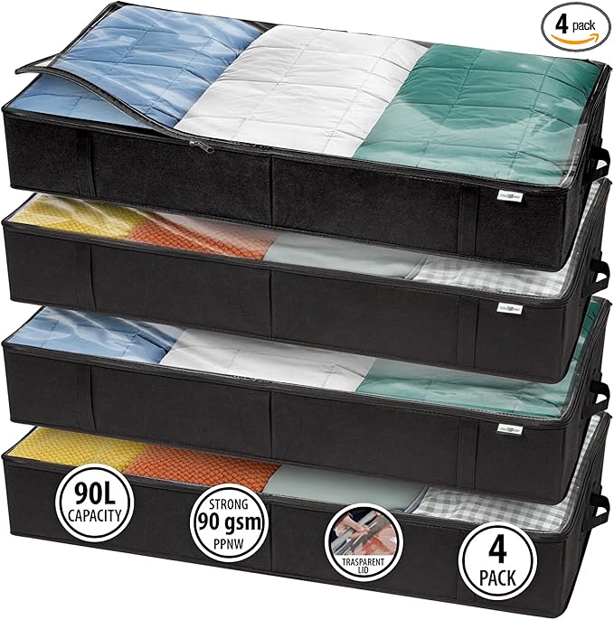 Closet Organizers and Storage - Maximize Space with Under Bed Storage Containers & Clothes Storage - Ideal Closet Organizer, Toy Storage Organizer & Underbed Storage (Black, 4 Pack)-NeatNest