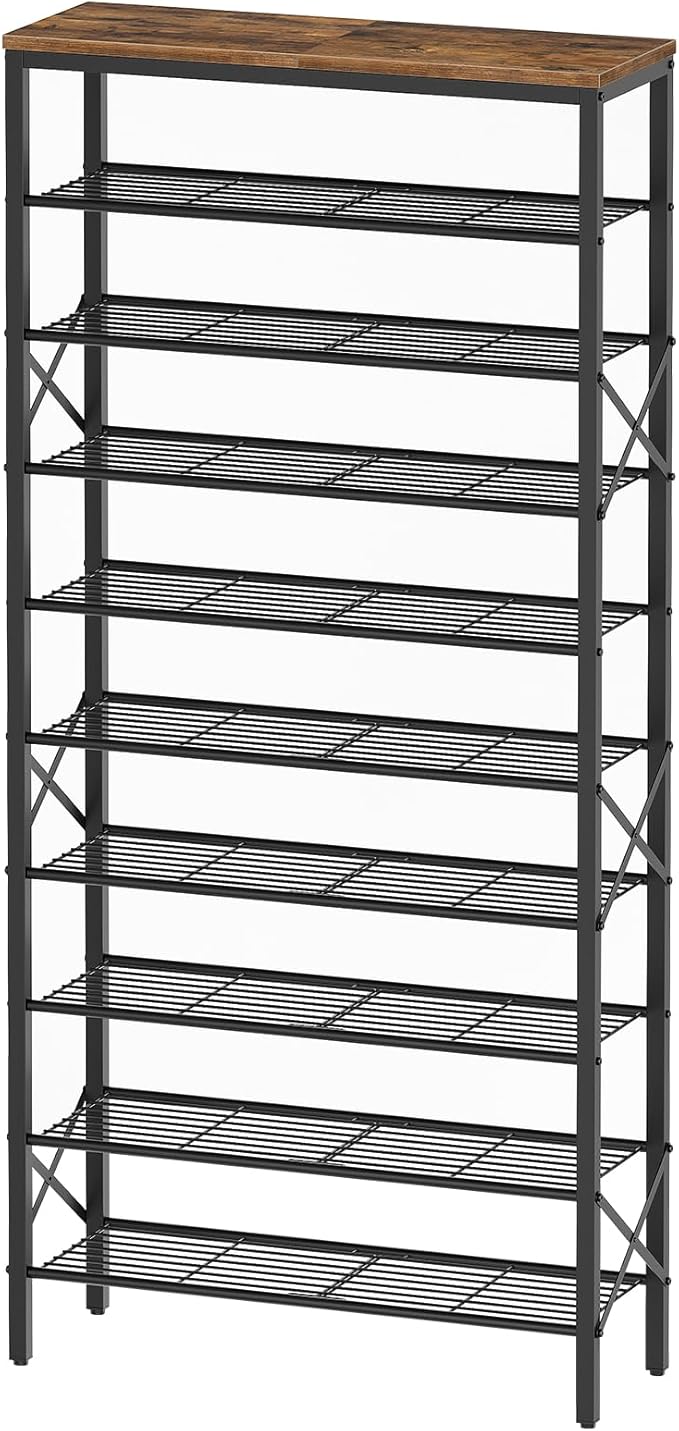 10 Tier Shoe Rack, Large Capacity Shoe Storage Organizer Holds 40 Pairs, Durable and Stable, for Entryway, Hallway, Closet, Dorm Room, Rustic Brown SS10BR-NeatNest