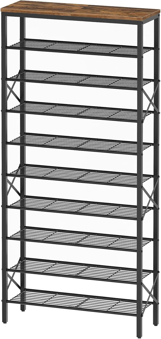 10 Tier Shoe Rack, Large Capacity Shoe Storage Organizer Holds 40 Pairs, Durable and Stable, for Entryway, Hallway, Closet, Dorm Room, Rustic Brown SS10BR-NeatNest
