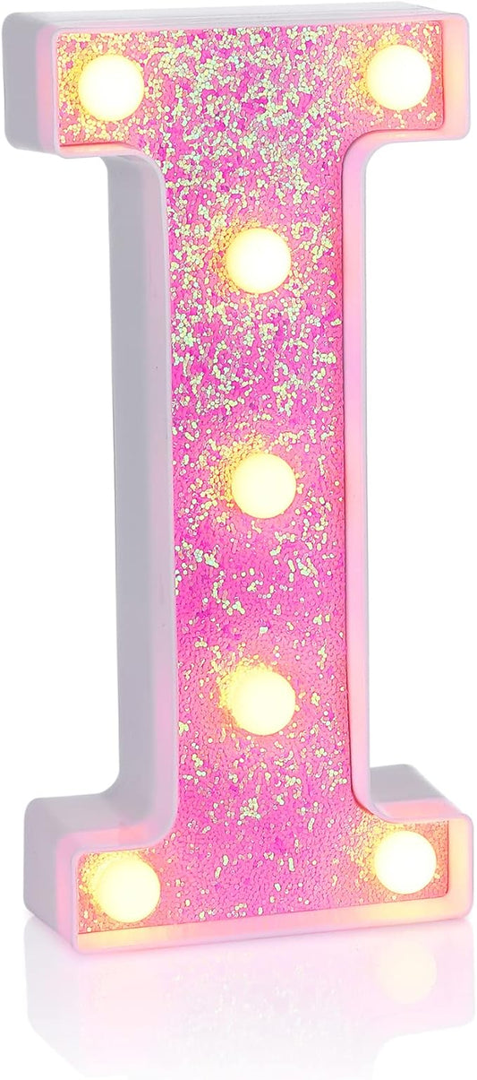 Foaky Pink Light up Letters，Pink Party Decorations,Girls Room Decor,Glitter Light Up Letters,Alphabet Letter Sign for Night Light Birthday Party Girls Gifts, Home Bar Decoration（I）-NeatNest