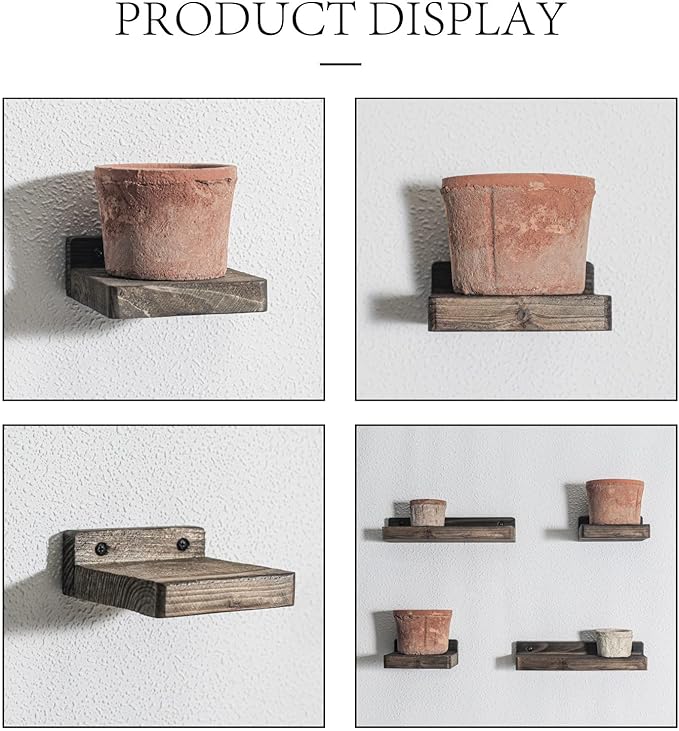 Freezing point Small Floating Shelves for Wall Set of 2 Natural Wood 4Inch Mini Wall Shelf Decor Plant Display Collectibles Mounted Kitchen Bathroom Bedroom Corner Decorative Storage Tiny Stand Brown-NeatNest