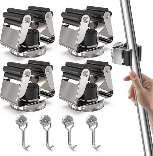 3-H Magnetic Broom Holder with Strong Magnetic Hook 8 Pack,Broom Holder Wall Mount for Garage Garden Shed Storage System Laundry Room Home Kitchen Organization-NeatNest
