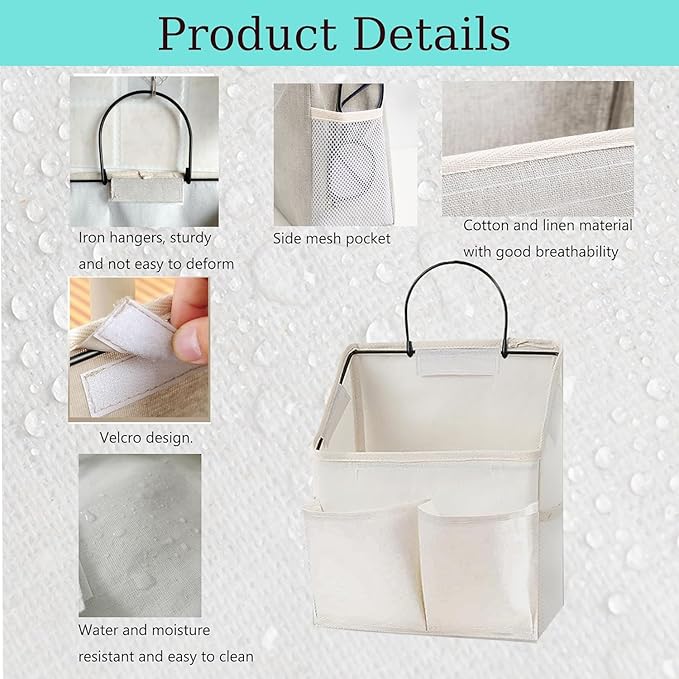 4pcs Wall Hanging Storage Bag,Wall Hanging Organizer bags with Pockets, Wall Organizer Storage for Dormitory Bathroom Bedroom (White-upgraded)-NeatNest