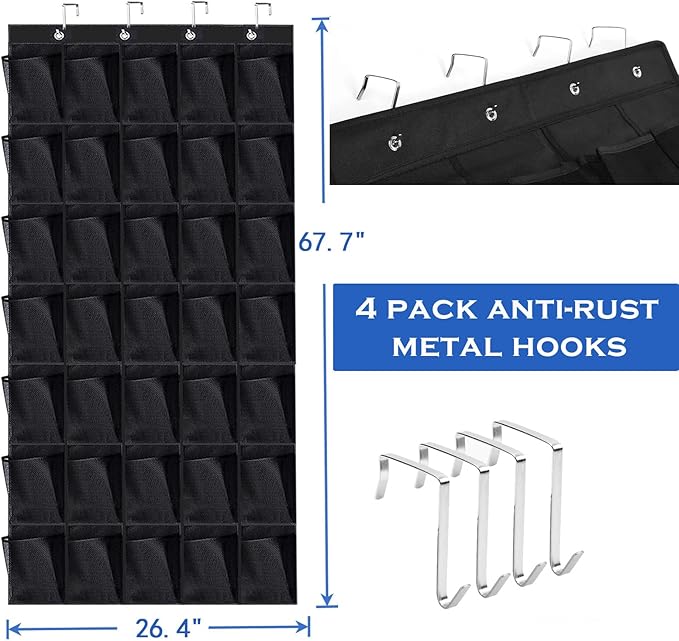 35 Pocket Over The Door Shoe Organizer, Door Hanging Storage Shoe Holder Rack for Large Capacity Shoe Organizer for Men and Women Kids Closet Bedroom Bathroom (Black)-NeatNest