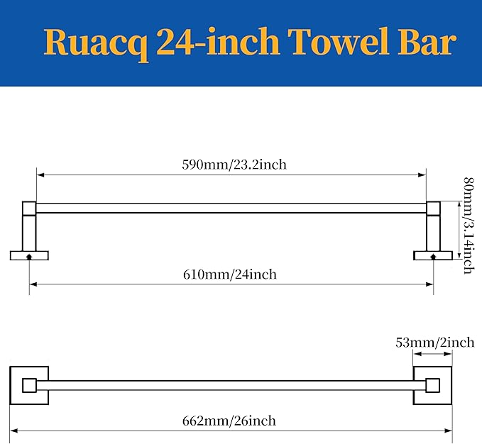 RUACQ Towel Bar 24 inch, Towel Racks for Bathroom, 304 Stainless Steel Towel Holder Wall Mounted, Heavy Duty Bathroom Decor Towel Rod (Brusehd Gold)