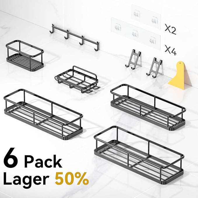 YASONIC Shower Caddy, 100% Rustproof Shower Shelves for Inside Shower, No Drilling Bathroom Organizers and Storage, 6 Pack Large Capacity Bathroom Caddy for Kitchen & Home Decor-NeatNest