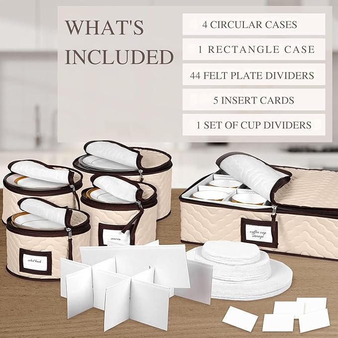 China Storage Containers 5-Piece Set Moving Boxes for Dinnerware, Glasses, Plates, Mugs and Saucers Sturdy Quilted Microfiber Dish Organizer with Dividers for Seasonal Storage - Holds Set of 12-NeatNest