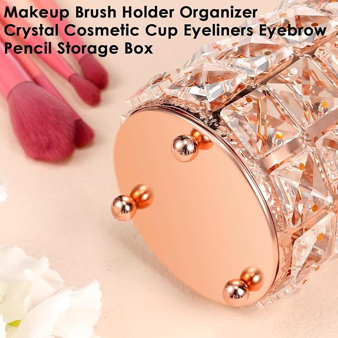 AKOAK 1 Pack Crystal Makeup Brush Holder Office Supplies Storage Rack Eyebrow Pencil/Lipstick/Pencil Makeup Container, Dressing Table, Bedroom, Office (Rose Gold)-NeatNest