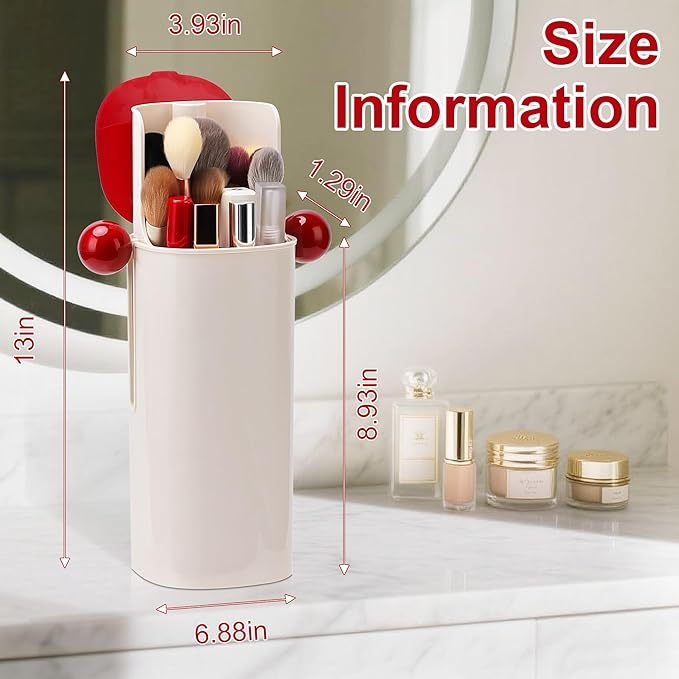 Makeup Brush Holder Organizer with Lid,Makeup Organizer with One Touch Open,4 Slot Make up Brushes Cup for Cosmetics, Make Up Brush, Bathroom Vanity Desktop Dustproof Organizers-NeatNest