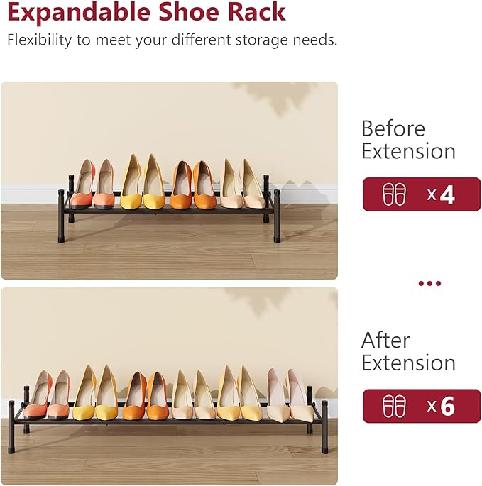 Tajsoon Expandable Shoe Rack for Closet 1 Tier, 28“-41“Adjustable & Stackable Shoe Shelf Storage, Metal Shoe Rack Organizer for Front Door Entrance, Closet, Garage, Entryway, Bronze-NeatNest