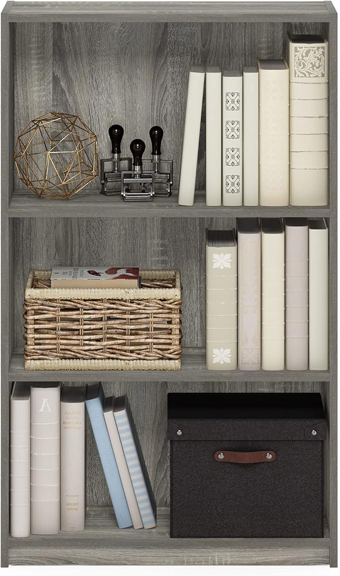 FURINNO JAYA Simple Home 3-Tier Adjustable Shelf Bookcase, French Oak Grey