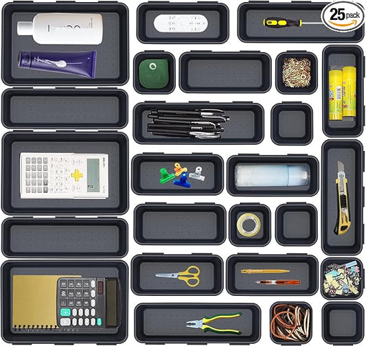25 PCS Interlocking Desk Drawer Organizer Separator for Office,Bathroom,Kitchen,Makeup,Tool（4 Sizes）-NeatNest