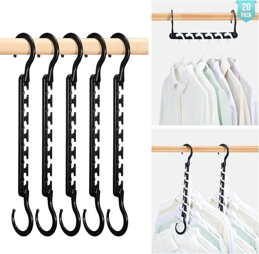 HOUSE DAY Sturdy Plastic Space Saving Hangers Cascading Hanger Organizer Closet Space Saver Multi Hangers for Heavy Clothes, Closet Organizers and Storage,College Dorm Room Essentials (20 Pack Black)-NeatNest