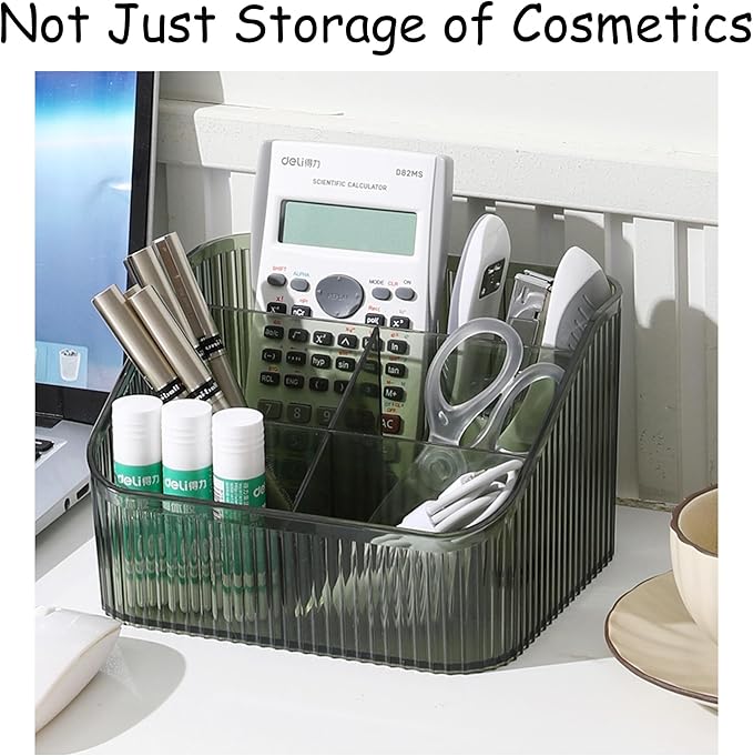 Makeup Organizer Cosmetics Storage Box, Large Capacity Make Up Brush Holder Organizer Vanity Accessories, Bathroom Countertops, Desk Storage Container, Cosmetic Display cases(Green-L)-NeatNest