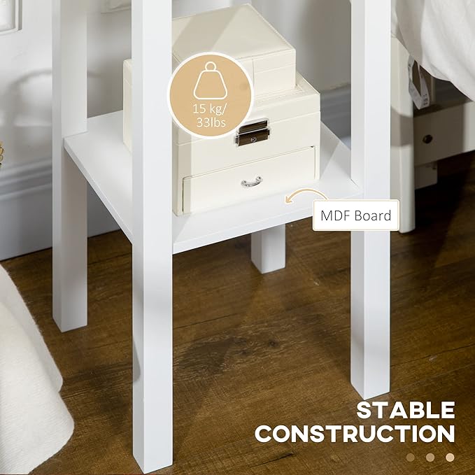 HOMCOM 2-Tier Side Table with Drawer, Narrow End Table with Bottom Shelf, for Living Room, Set of 1, White