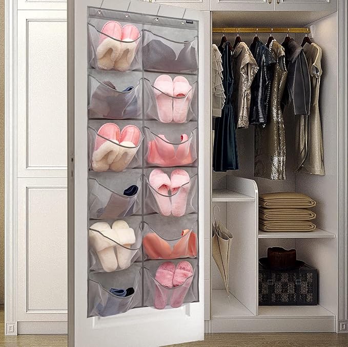 Extra Large Mesh Pockets Shoe Organizer Hanging Rack for Bedroom & Bathroom Storage (12 Large Pockets)-NeatNest