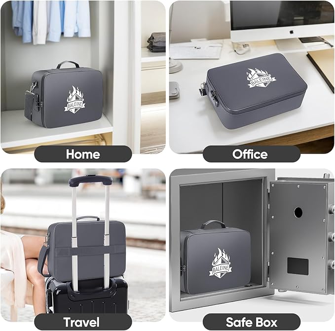 BALEINE Fireproof Document Box with Lock, Portable Fireproof Document Bag Waterproof Fire Proof File Boxes for Documents, File Organizer Box for Important Paperwork (Gray, 15''x11''x4'')