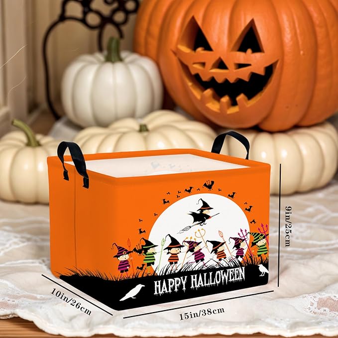 Halloween Basket Gift Cute Pumpkin Ghost Parties Decor Kid Trick or Treat Basket for Boys and Girls Rectangular Storage Bin Box (Witch)-NeatNest