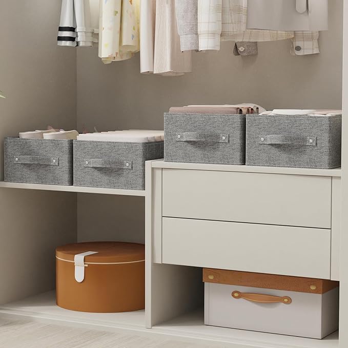 Collapsible Storage Boxes, Fabric Laundry Bins, Cube Baskets for Organizing Home, Office and Closet, Grey, 2 Pack, 16.1x9.8x6.4in-NeatNest