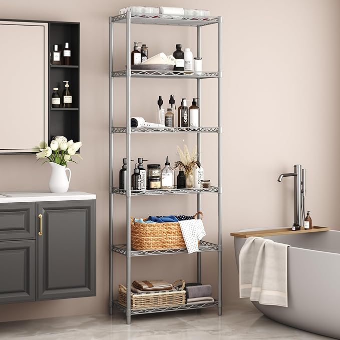HOMEFORT 6-Tier Wire Shelving, 6 Shelves Unit Metal Storage Rack, Durable Organizer, Perfect for Pantry Closet Kitchen Laundry Organization(Grey)