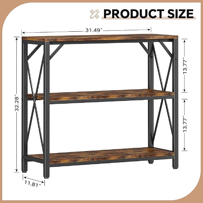 Homeiju Console Table 31.5" Width, 3-Tier Entryway Table with Storage, Industrial Sofa Table with Open Shelves, Foyer Tables for Entryway, Hallway, Kitchen, Living Room and Bedroom, Rustic Brown-NeatNest
