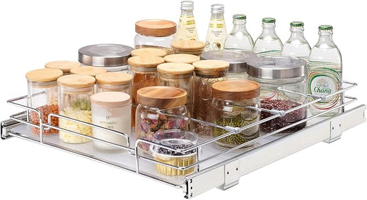 VEVOR 15.5" Wx21 Dx3.5 H Pull Out Cabinet Organizer, Heavy Duty Slide Out Pantry Shelves, Chrome-Plated Steel Roll Out Drawers, Storage for Home Under Sink, 17" Wx22 Dx7 H Install Size for Cabinet-NeatNest
