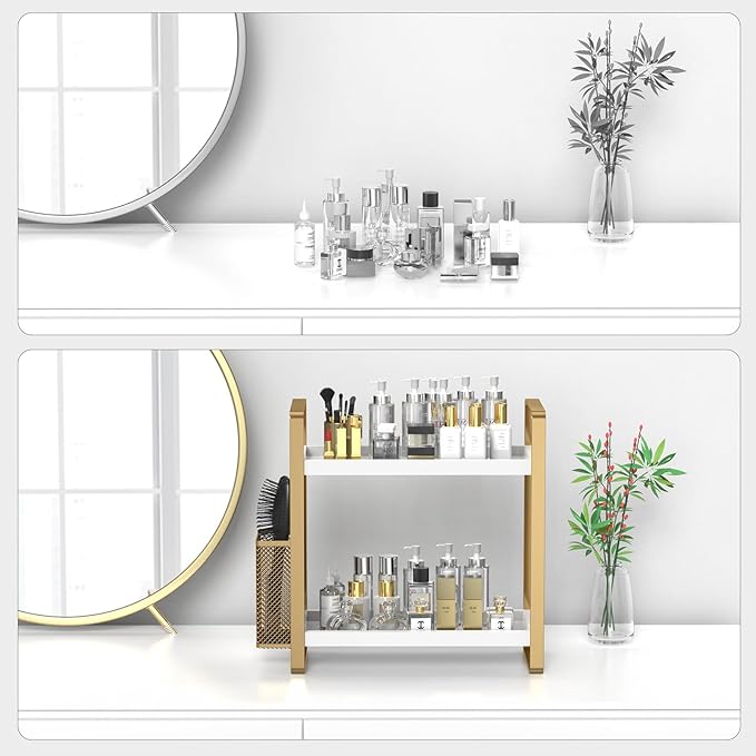 LEMIKKLE Bathroom Counter Organizer with Basket, Skincare,Makeup Organizers for Vanity,Storage Organizers for Bathroom, Kitchen, Dresser（White）-NeatNest