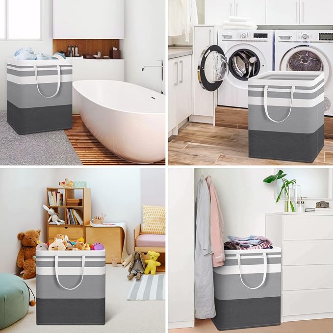 HomeHacks Laundry Basket,100L Each Waterproof, Freestanding Laundry Hamper, Collapsible Tall Clothes Hamper with Extended Handles for Clothes Toys in The Dorm and Family, 2-Pack Gradient Grey-NeatNest