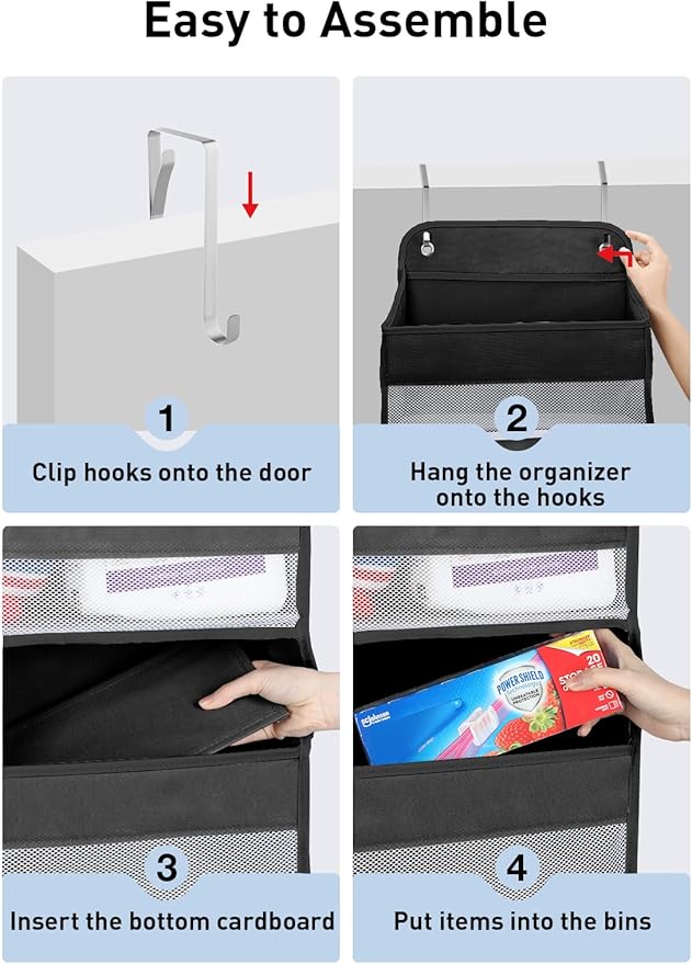 Yecaye 1 Pack Over the Door Organizer, 35.2lbs Load Toy Stuffed Animal Storage, Swing-proof Hanging Bathroom Organizers and Storage for Nursery Newborn Baby Essential Stuff Black-NeatNest