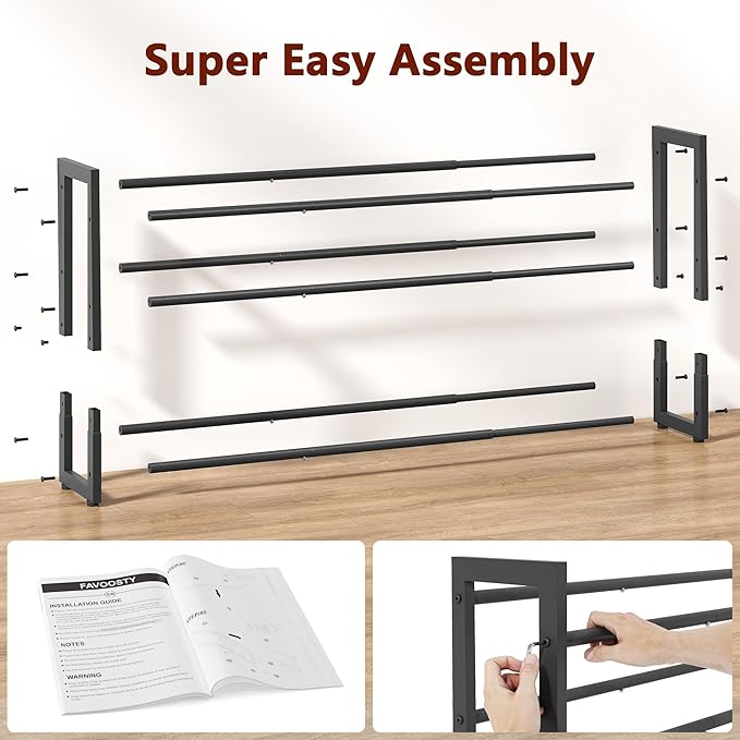 FAVOOSTY 3-Tier Expandable Shoe Rack, Adjustable Shoe Shelf Storage Organizer Space Saving Metal Free Standing Shoe Rack for Entryway Closet Doorway, Black-NeatNest