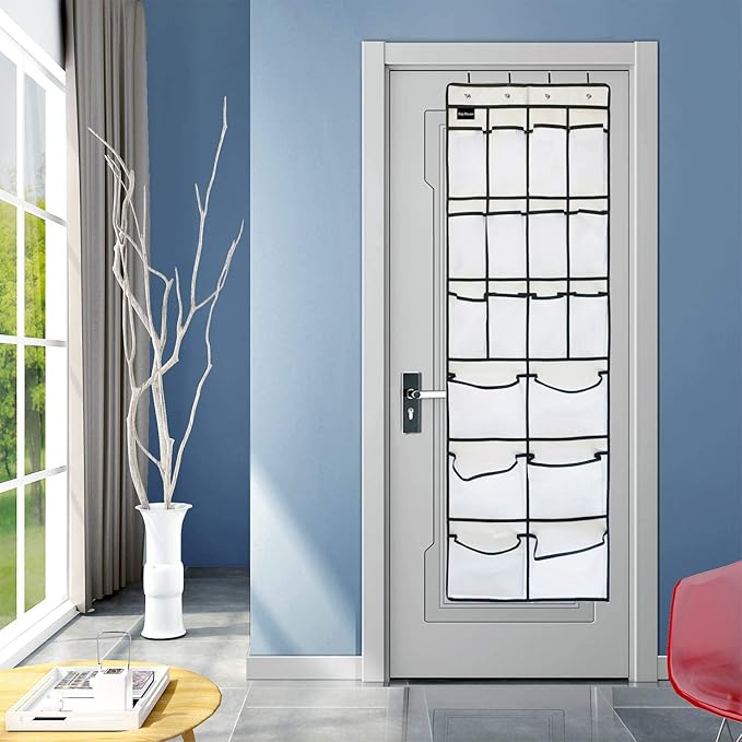 1 Pack Extra Large Hanging Over Door Shoe Organizers, Hanging Storage Shoe Rack for Closet, with 4 Hooks Shoes Holder for Closet Bedroom, 12+6Pockets White (59 x 21.6 inch)-NeatNest