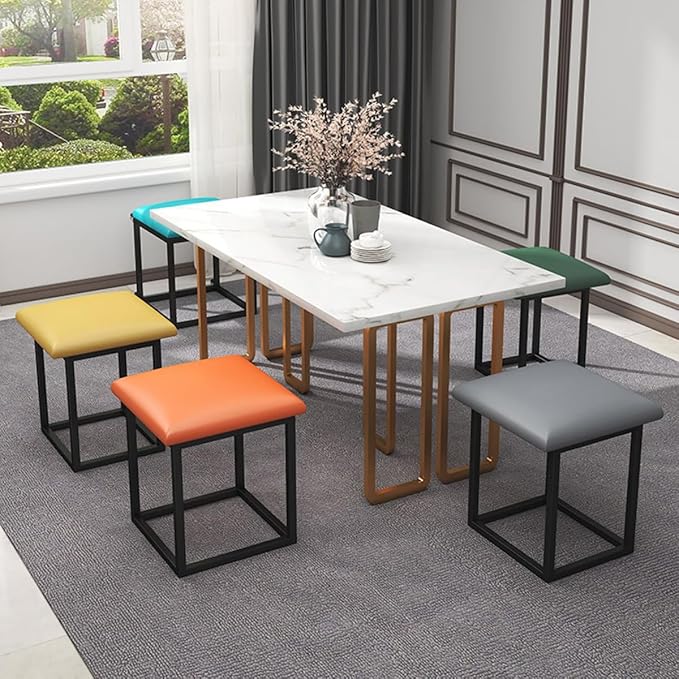Square Ottoman Bench 5 in 1 Nesting Ottoman Pouf Cube Chair Small Poufs Foot Stool Coffee Table Stackable Sofa Stool Movable Footstool Dressing Chair for Office, Kitchen, Dining Room