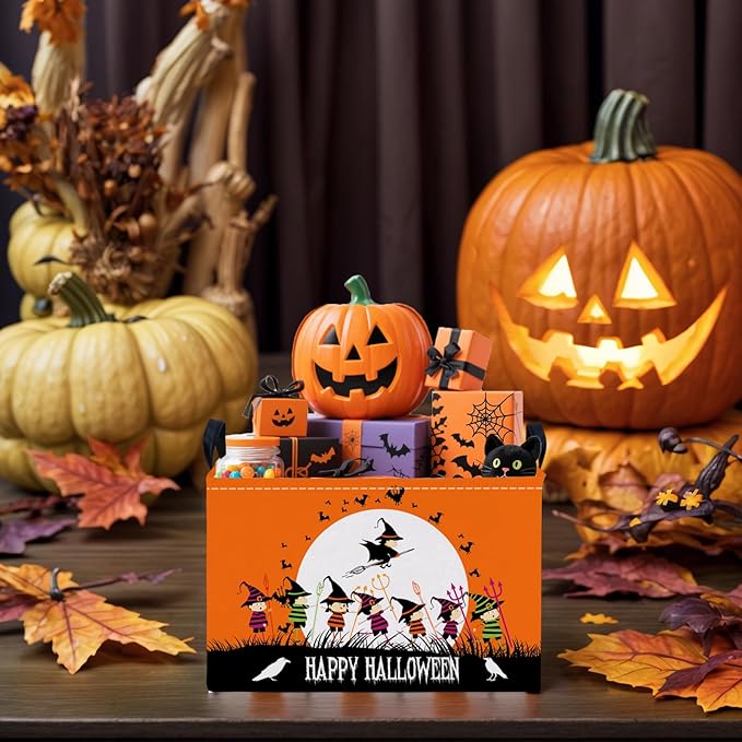 Halloween Basket Gift Cute Pumpkin Ghost Parties Decor Kid Trick or Treat Basket for Boys and Girls Rectangular Storage Bin Box (Witch)-NeatNest
