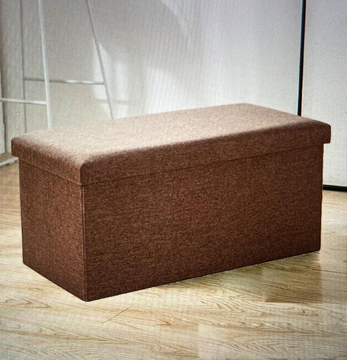 DAYARD Linen Fabric Storage Ottoman Foot Stool, Foldable Storage Bench for Bedroom, Living Room, Coffee-NeatNest