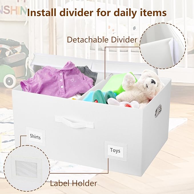 75 Quarts Extra Large Decorative Storage Bins with Lids, 3 Packs White Collapsible Storage Bins with Lids, Stackable Storage Bins Decorative Box Storage With Lid Extra Large-NeatNest